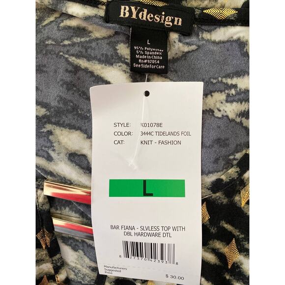 By Design Womens Black Gold Sleeveless Animal Print Blouse NEW Size Large - Picture 8 of 11